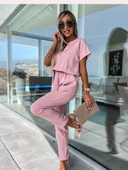 Tuta chic da donna a maniche corte con cintura - Stile versatile