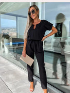 Tuta chic da donna a maniche corte con cintura - Stile versatile