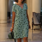 Abito elegante in maglia a maniche corte con scollo a V da donna