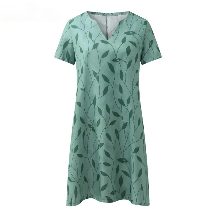 Abito elegante in maglia a maniche corte con scollo a V da donna