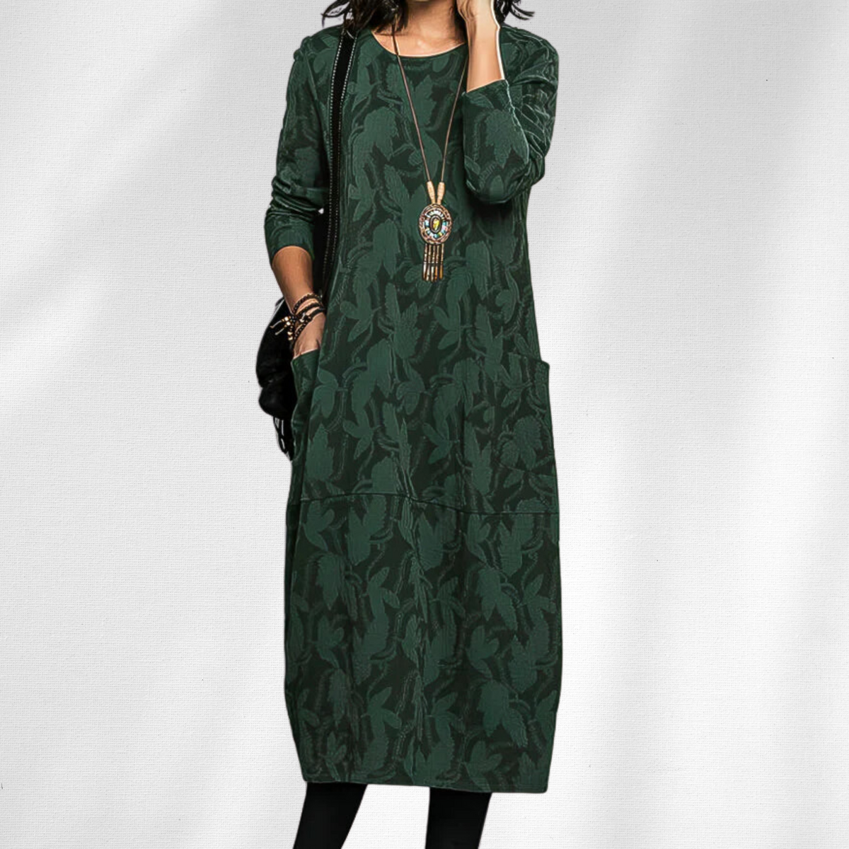 Abito invernale a maniche lunghe girocollo da donna - Stile chic