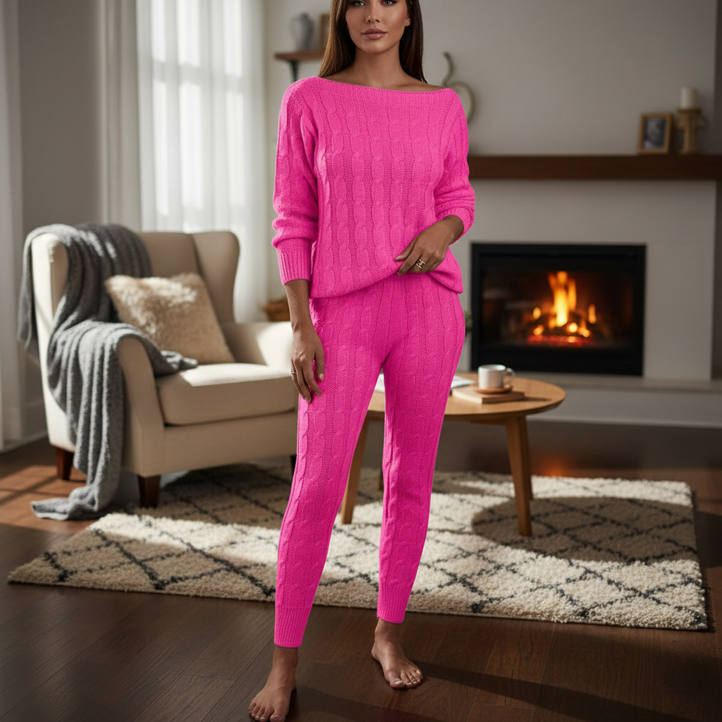 Set da donna con top e pantaloni da lounge lavorati a maglia