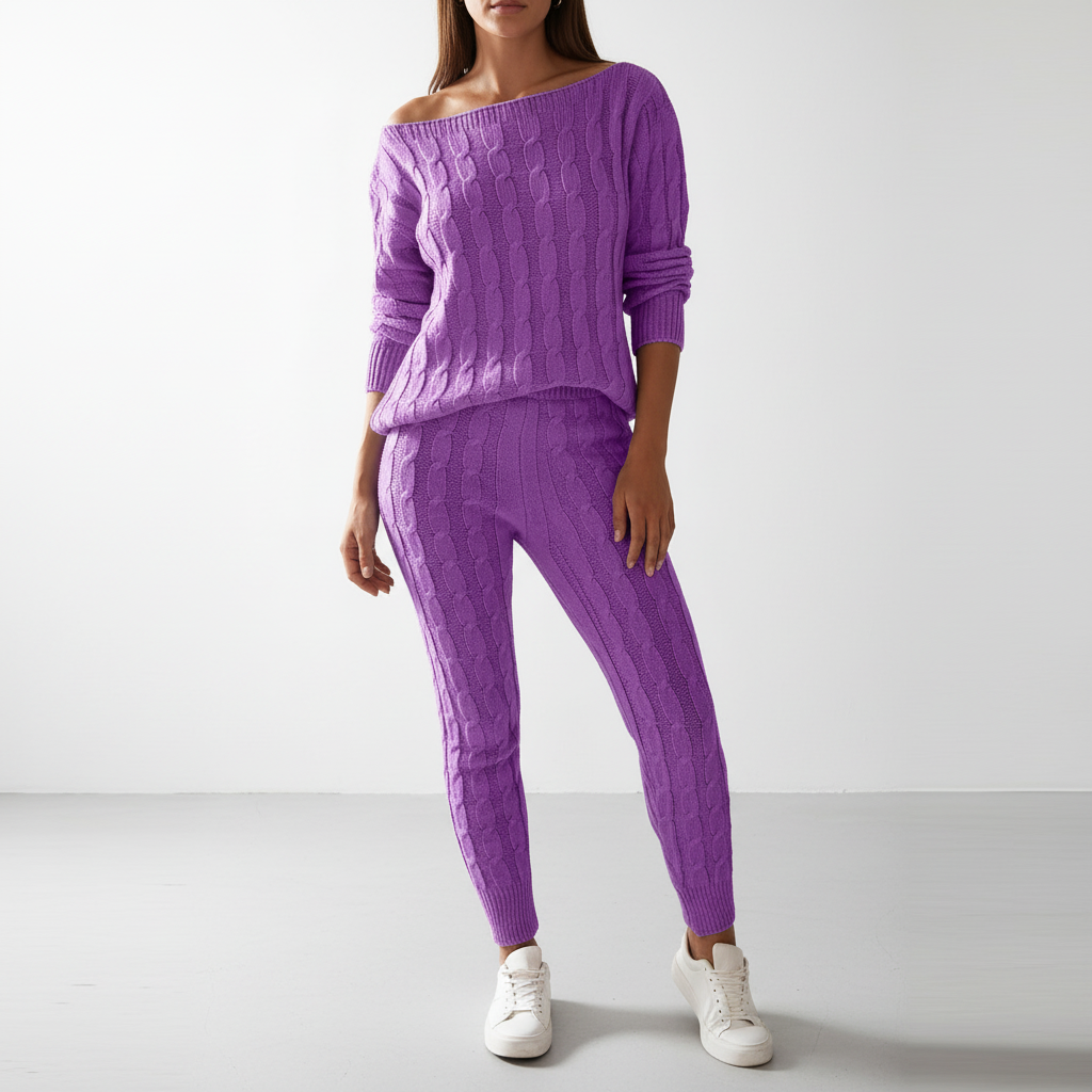 Set da donna con top e pantaloni da lounge lavorati a maglia