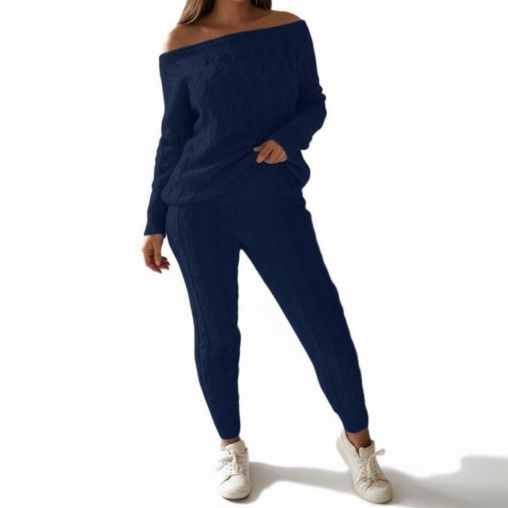 Set da donna con top e pantaloni da lounge lavorati a maglia