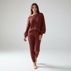 Set da donna con top e pantaloni da lounge lavorati a maglia