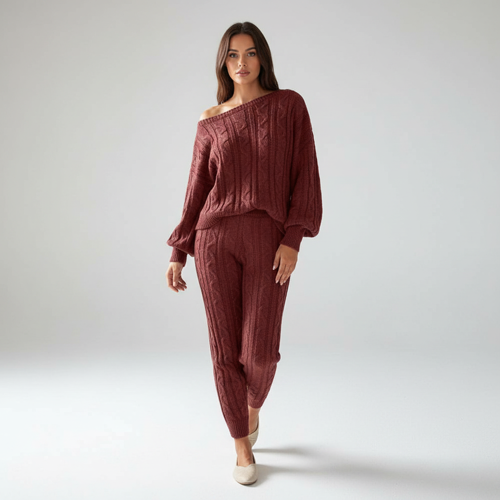 Set da donna con top e pantaloni da lounge lavorati a maglia