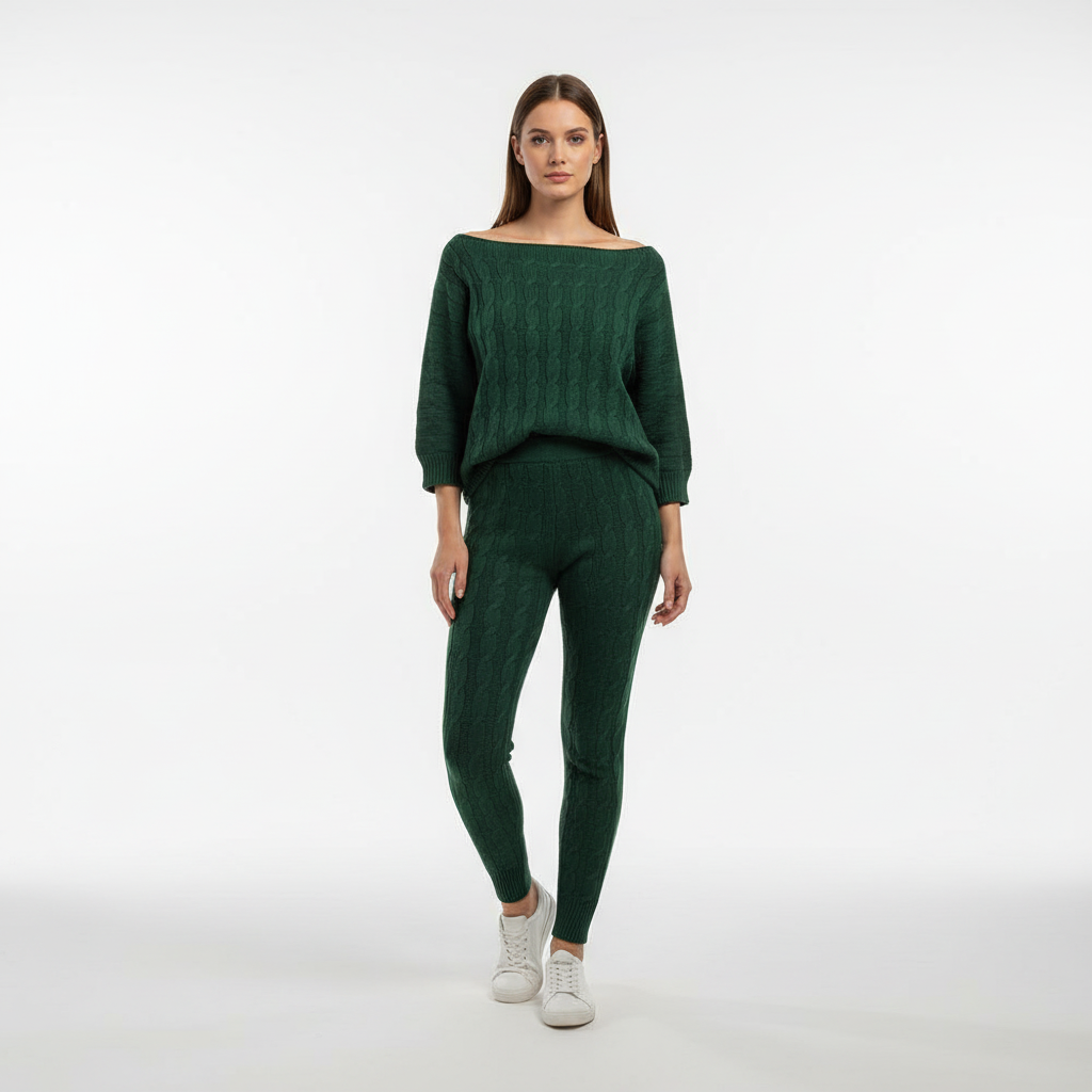 Set da donna con top e pantaloni da lounge lavorati a maglia
