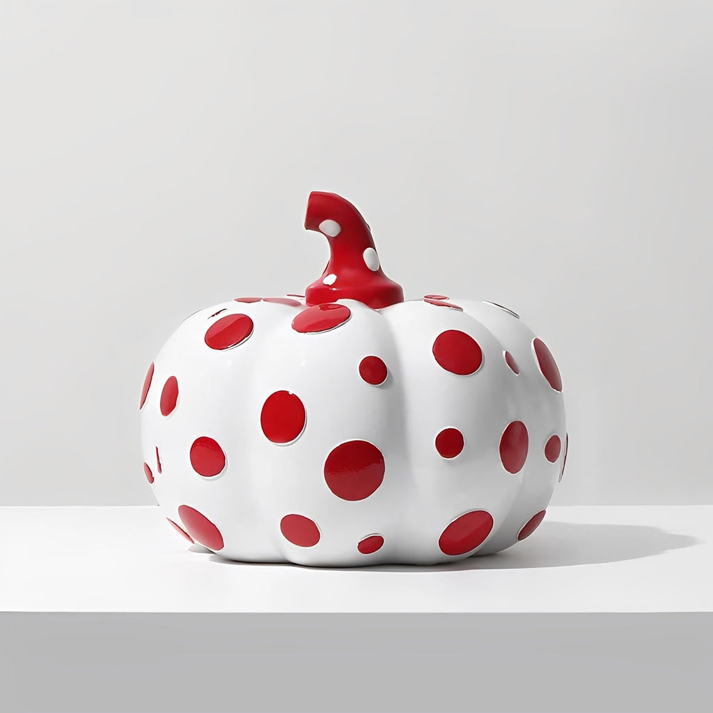 Decorazione di zucca in resina a pois | Set di ornamenti autunnali lucidi | Finitura scolpita durevole | Fascino di zucca