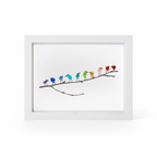 Cornice da parete con arte marina Uccelli in vetro mare su legno galleggiante