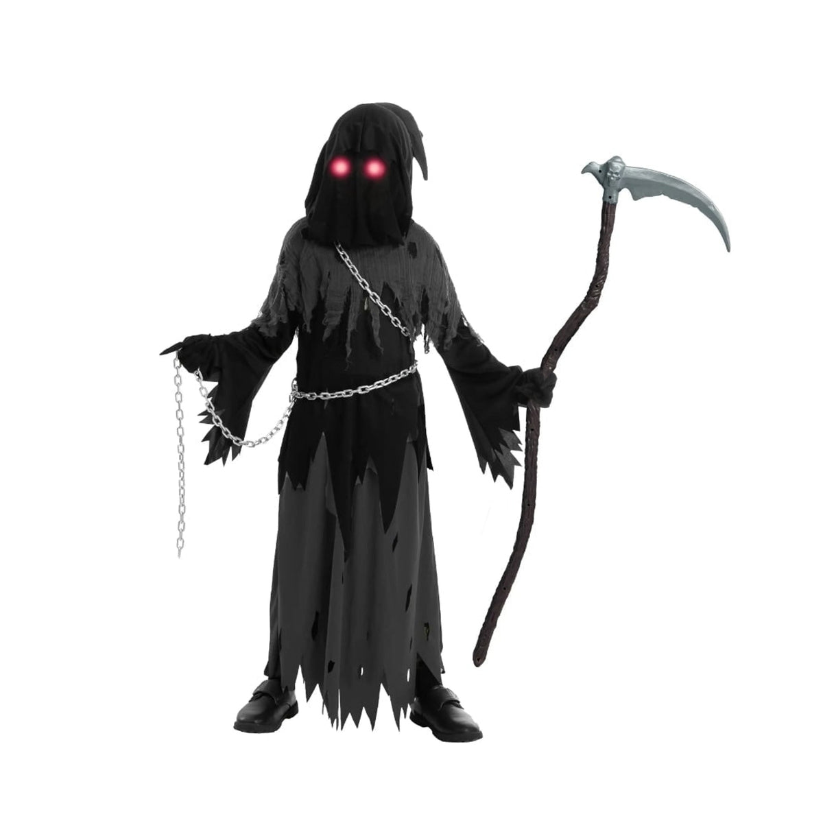Costume di Halloween per bambini Spettro Incappucciato con Mantello e Occhi Luminosi