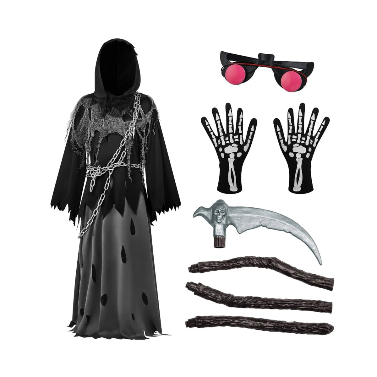 Costume di Halloween per bambini Spettro Incappucciato con Mantello e Occhi Luminosi
