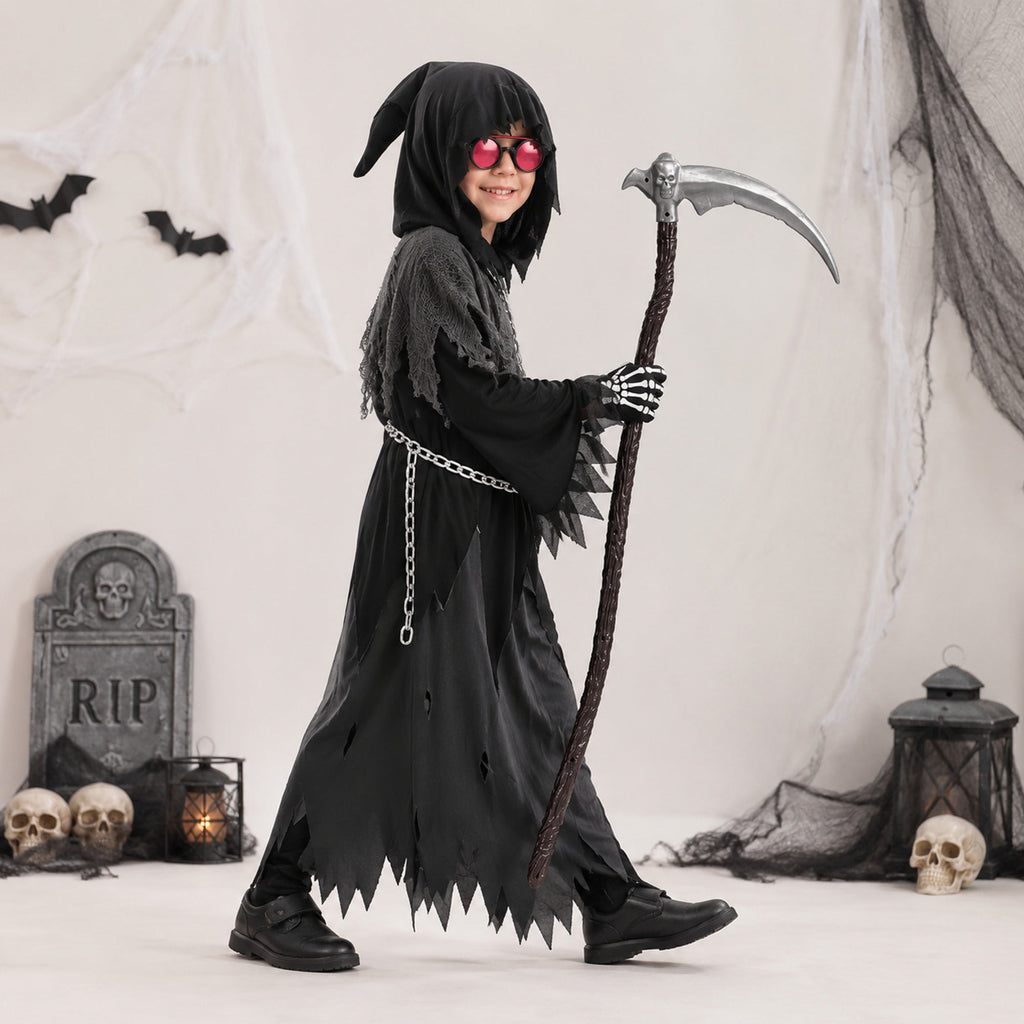 Costume di Halloween per bambini Spettro Incappucciato con Mantello e Occhi Luminosi