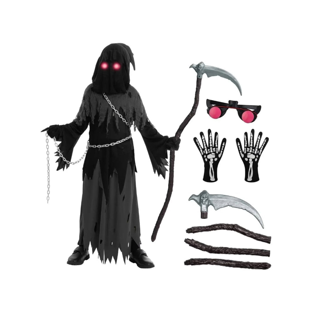 Costume di Halloween per bambini Spettro Incappucciato con Mantello e Occhi Luminosi