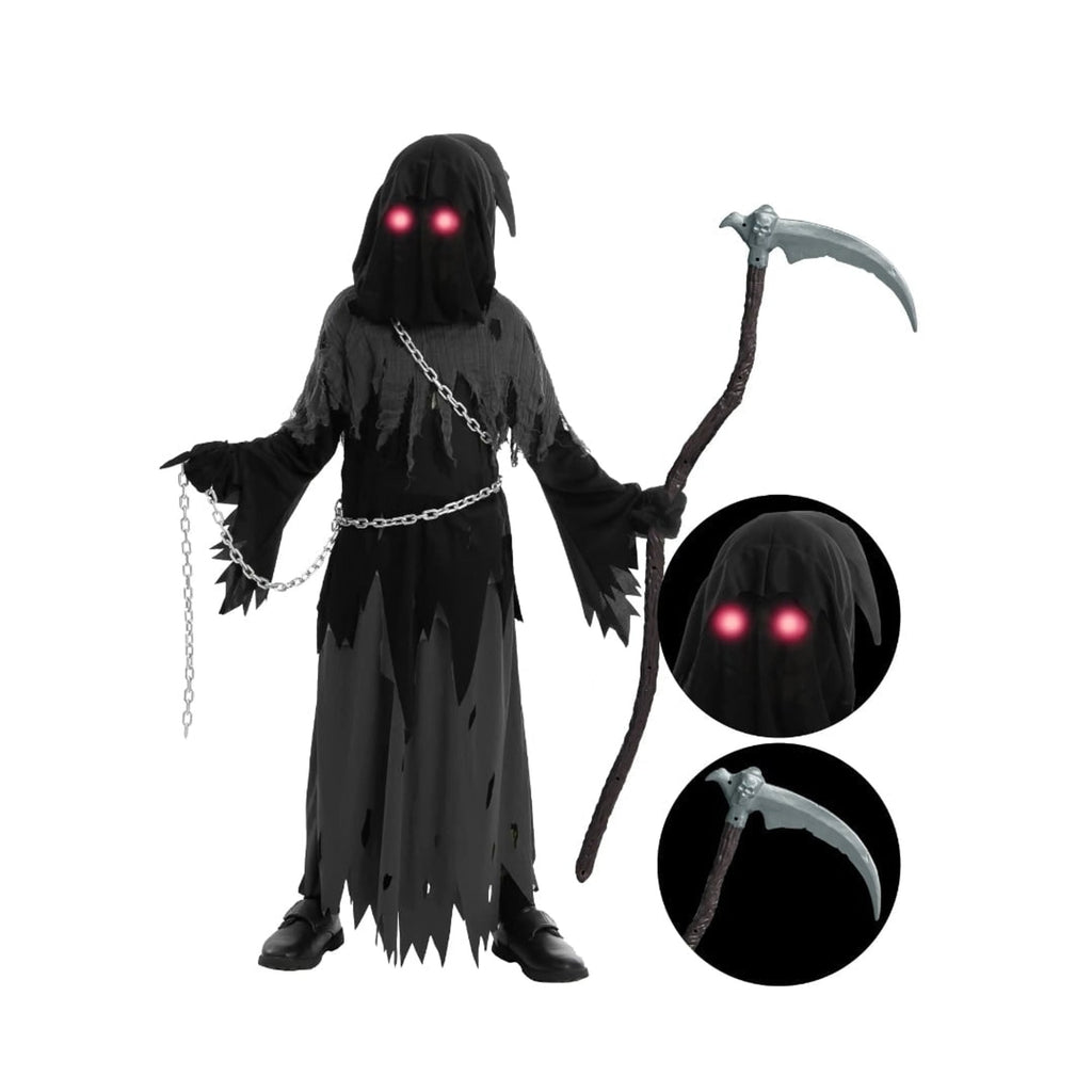 Costume di Halloween per bambini Spettro Incappucciato con Mantello e Occhi Luminosi