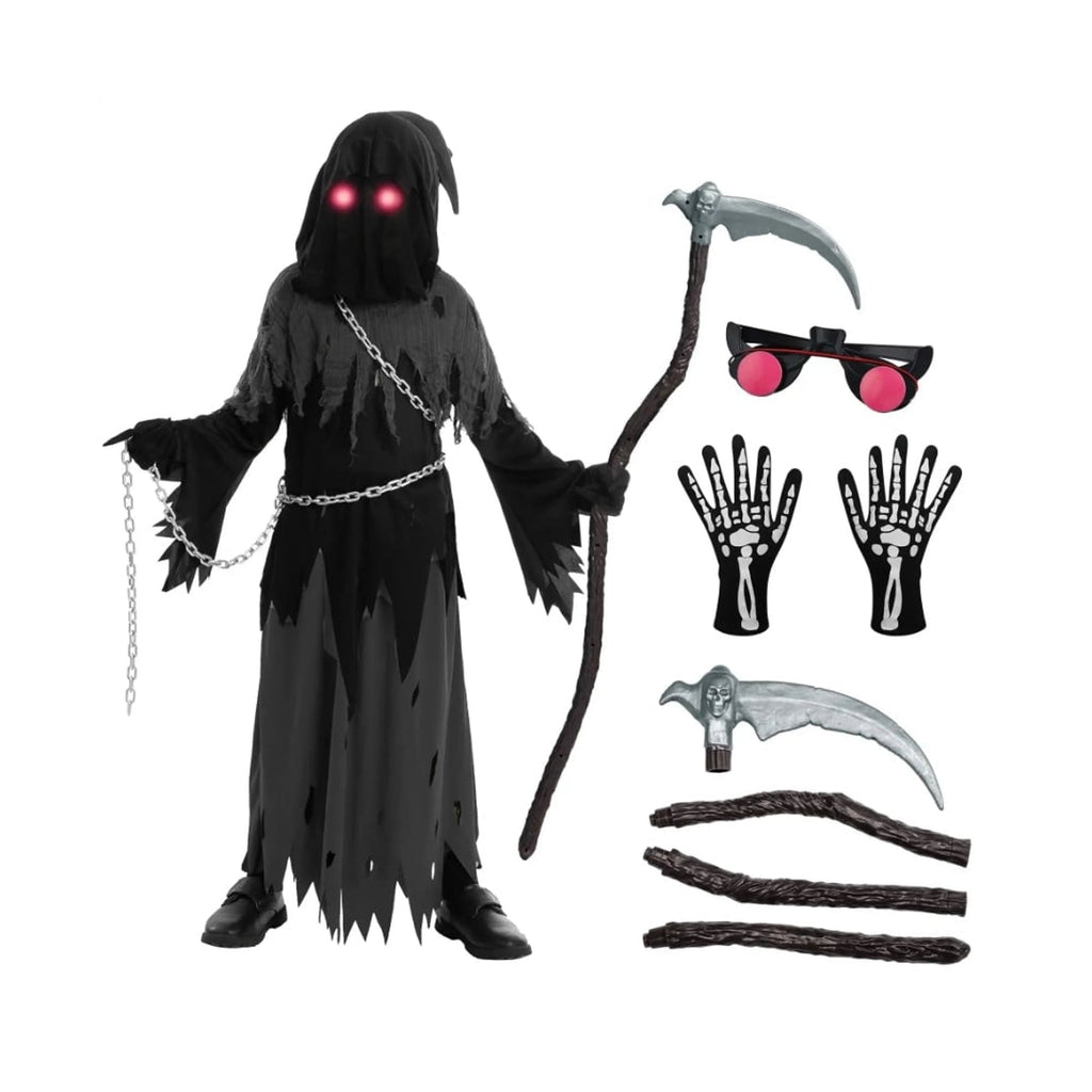 Costume di Halloween per bambini Spettro Incappucciato con Mantello e Occhi Luminosi
