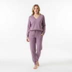 Set pullover e pantaloni da donna in due pezzi con scollo a V lavorato a maglia