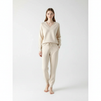 Set pullover e pantaloni da donna in due pezzi con scollo a V lavorato a maglia