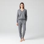 Set pullover e pantaloni da donna in due pezzi con scollo a V lavorato a maglia