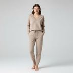 Set pullover e pantaloni da donna in due pezzi con scollo a V lavorato a maglia
