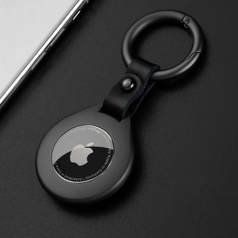 Custodia protettiva in pelle di alta qualità con ciondolo in metallo per Apple Airtags