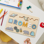 Puzzle con nome in legno personalizzato unisex per bambini