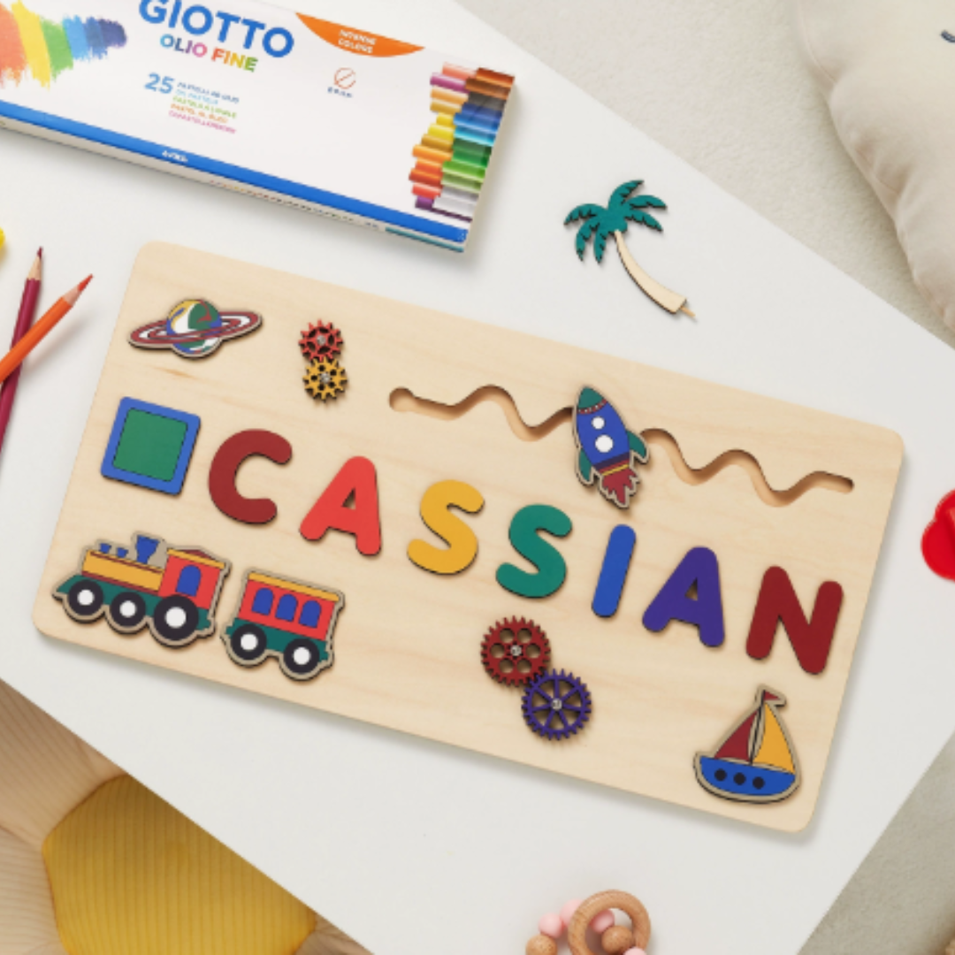 Puzzle con nome in legno personalizzato unisex per bambini