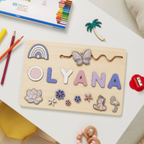 Puzzle con nome in legno personalizzato unisex per bambini