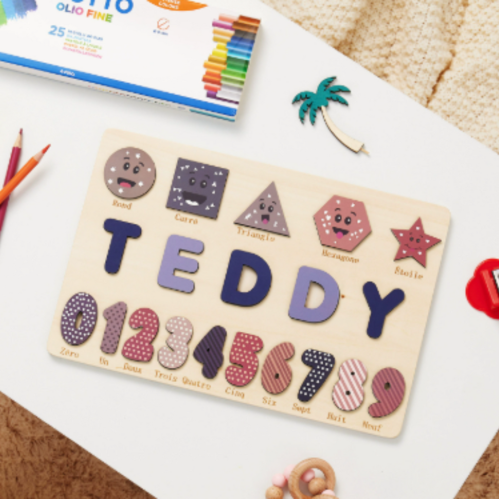 Puzzle con nome in legno personalizzato unisex per bambini