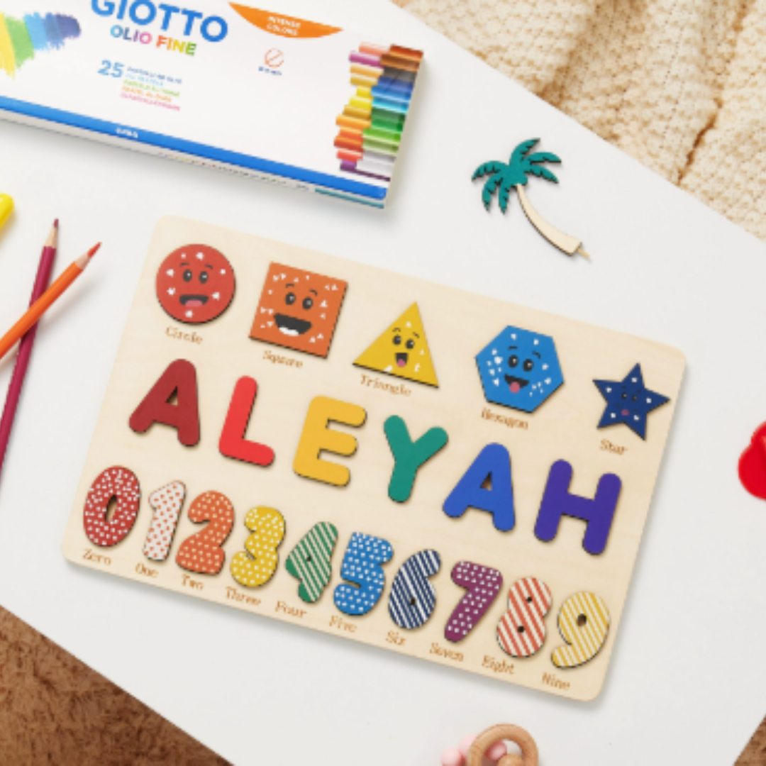 Puzzle con nome in legno personalizzato unisex per bambini