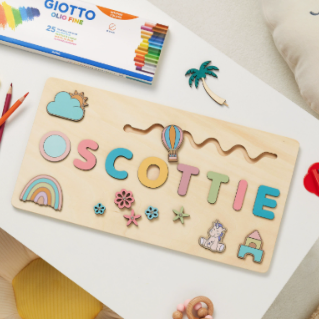 Puzzle con nome in legno personalizzato unisex per bambini