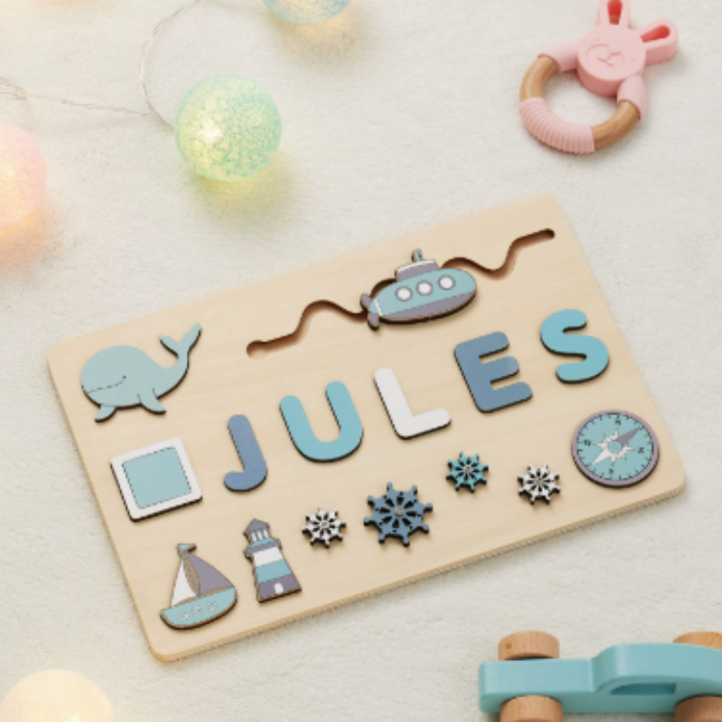 Puzzle con nome in legno personalizzato unisex per bambini