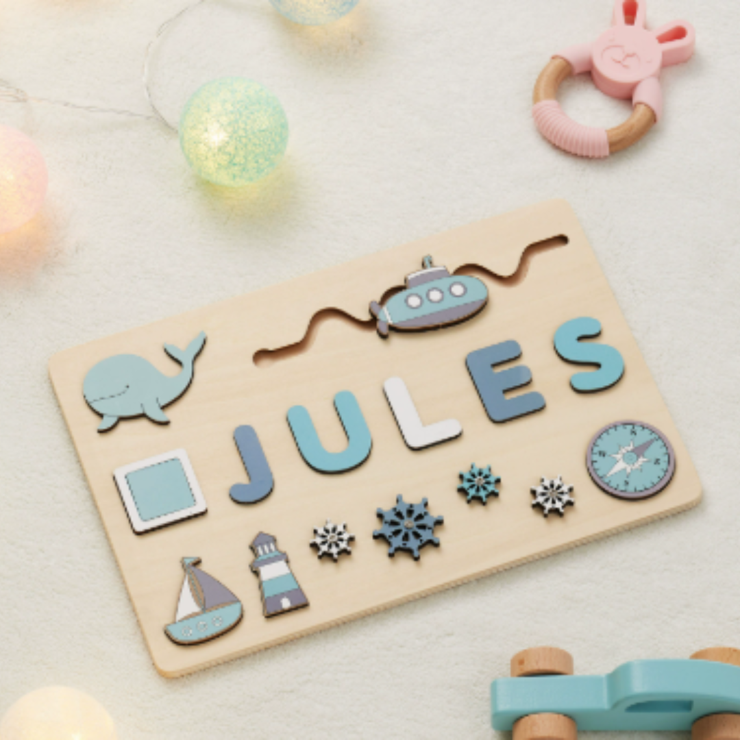 Puzzle con nome in legno personalizzato unisex per bambini