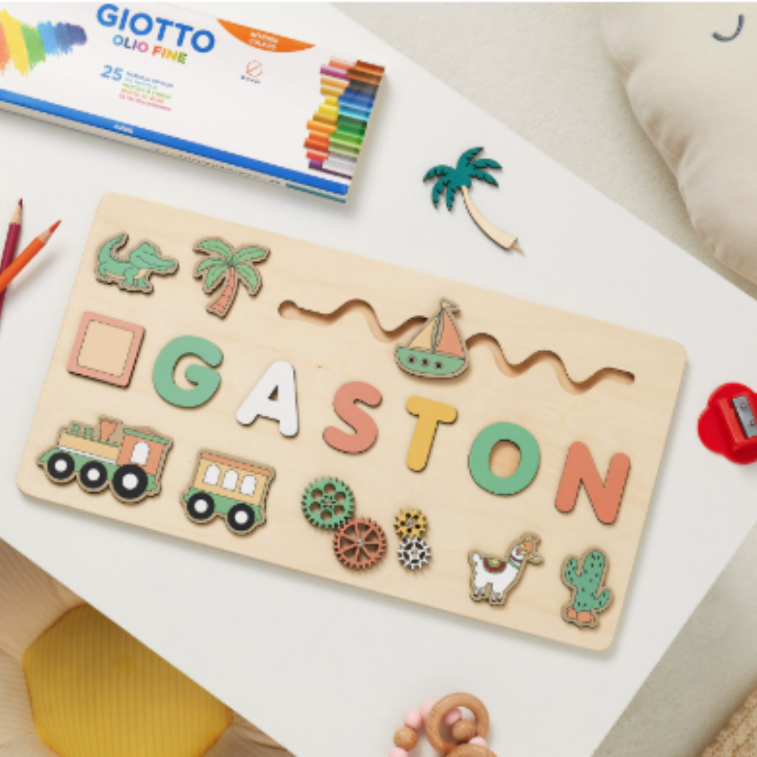 Puzzle con nome in legno personalizzato unisex per bambini