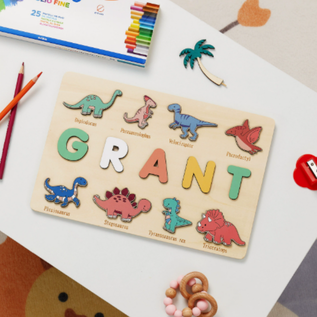 Puzzle con nome in legno personalizzato unisex per bambini
