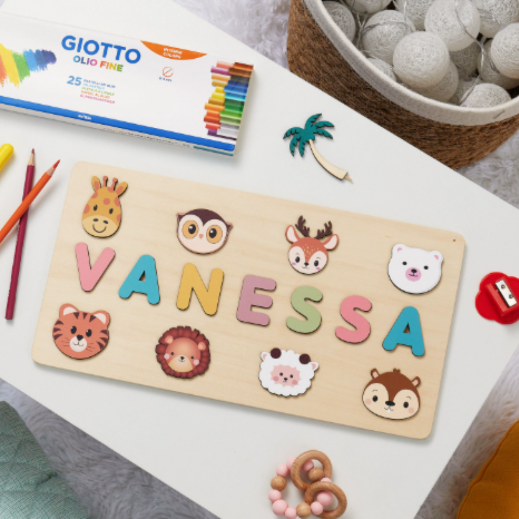 Puzzle con nome in legno personalizzato unisex per bambini