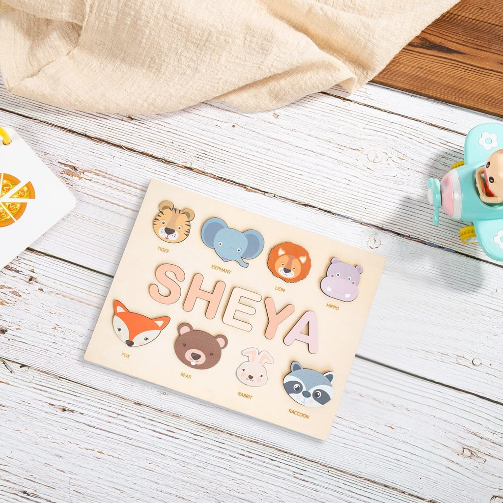Puzzle con nome in legno personalizzato unisex per bambini
