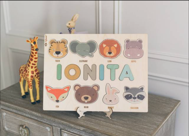 Puzzle con nome in legno personalizzato unisex per bambini