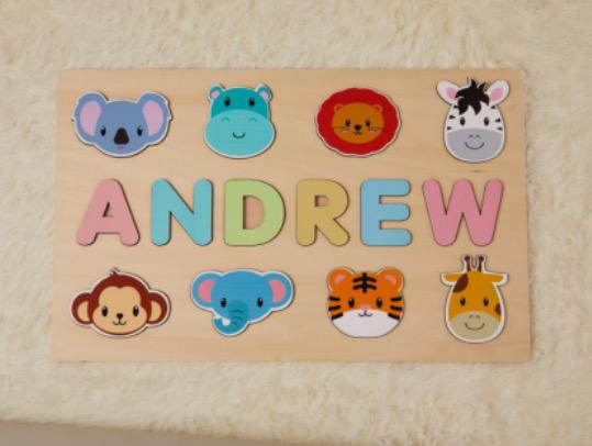 Puzzle con nome in legno personalizzato unisex per bambini