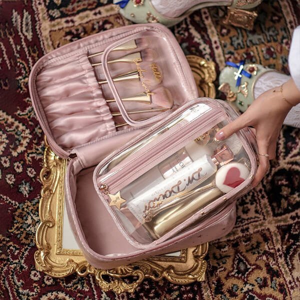 Borsa per cosmetici in velluto di grande capacità + borsa per il lavaggio