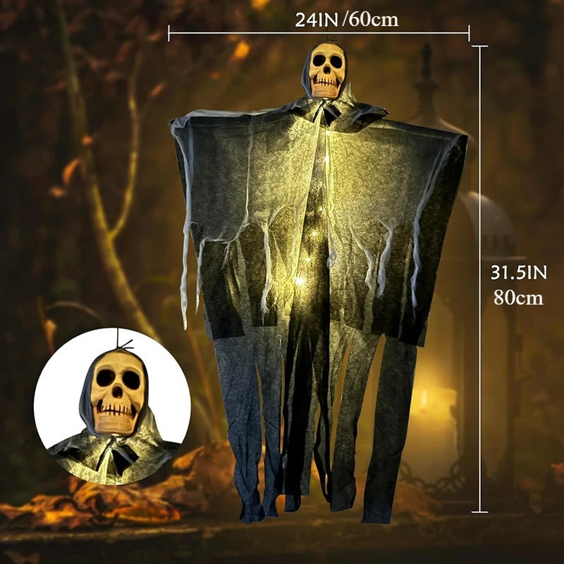 Gruselige Halloween Deko: Leuchtender Geisterschädel | 57×80 cm