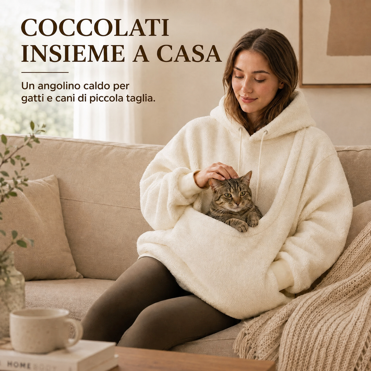 Felpa Pet Carrier Sherpa con Cappuccio per Cani e Gatti di Piccola Taglia – Morbida Felpa con Tasca Frontale per Passegg