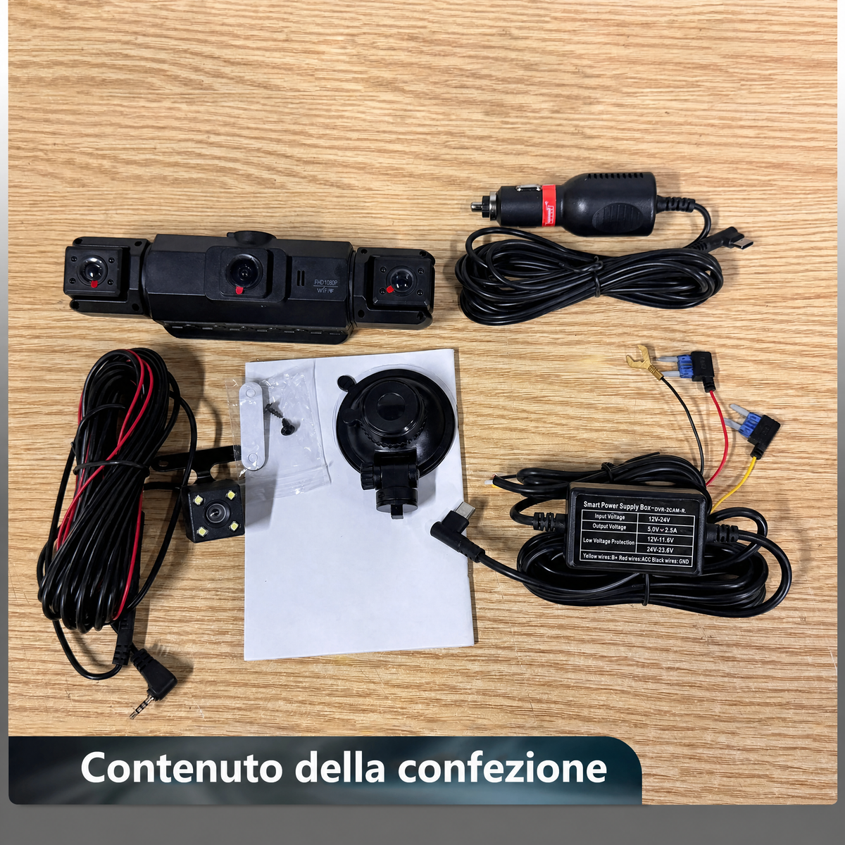 Dash cam wireless per auto anteriore e posteriore con visione notturna