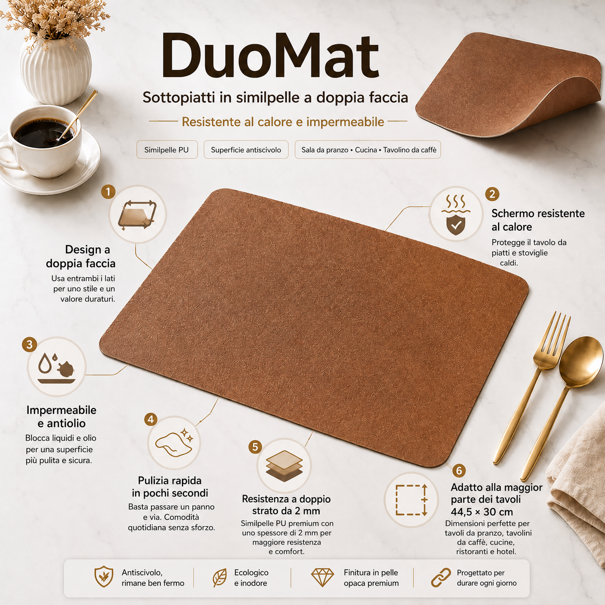 DuoMat | Tovagliette in similpelle double-face | Resistente al calore e impermeabile