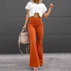 Pantaloni di velluto a coste a vita alta | Design svasato organico