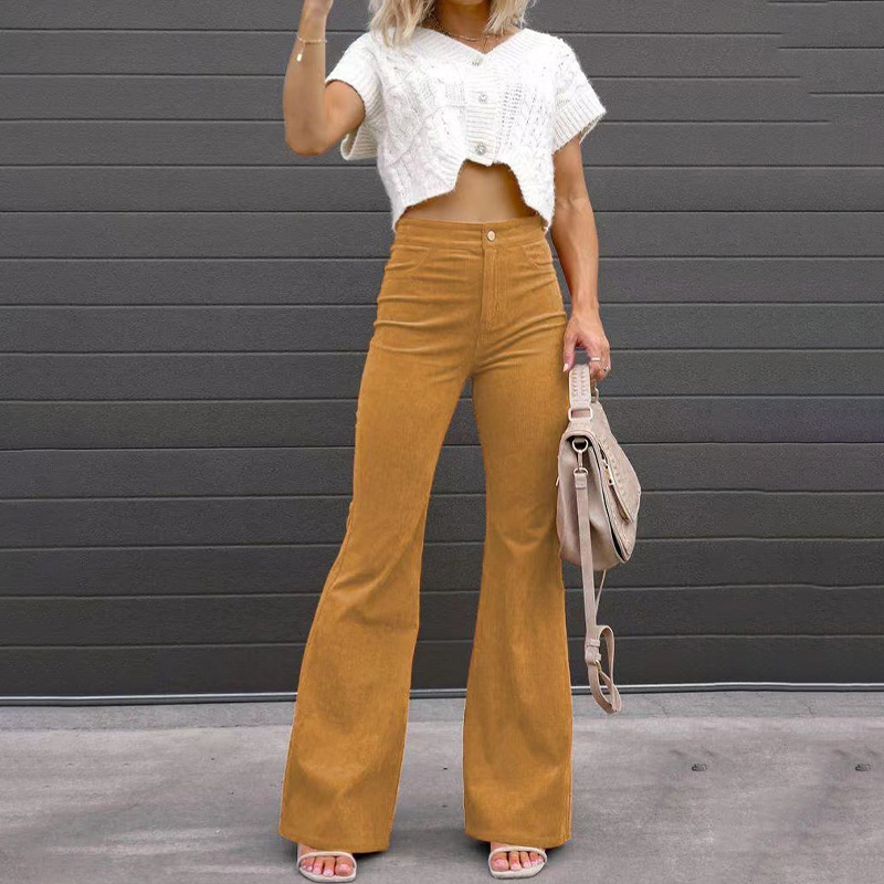 Pantaloni di velluto a coste a vita alta | Design svasato organico