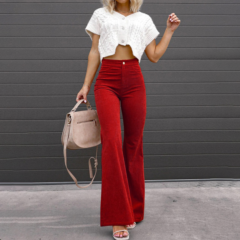 Pantaloni di velluto a coste a vita alta | Design svasato organico