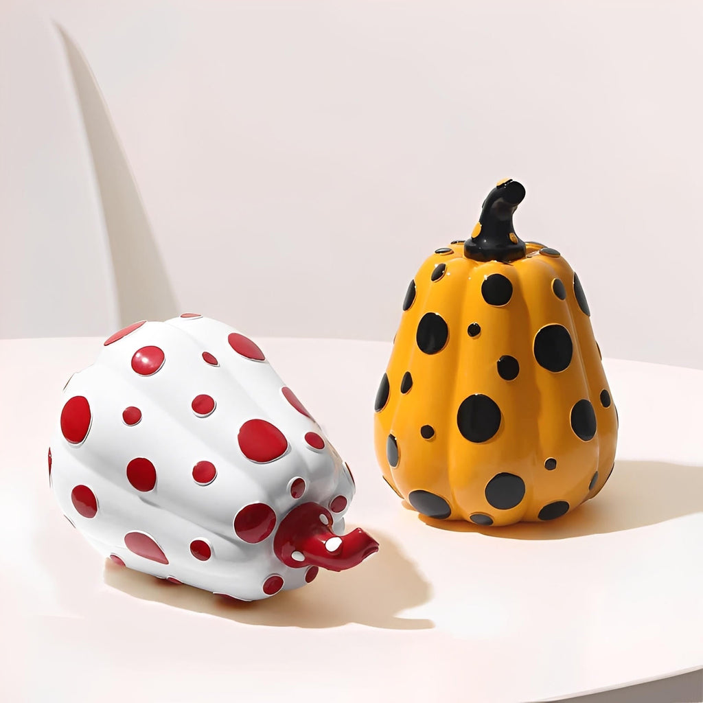 Decorazione di zucca in resina a pois | Set di ornamenti autunnali lucidi | Finitura scolpita durevole | Fascino di zucca