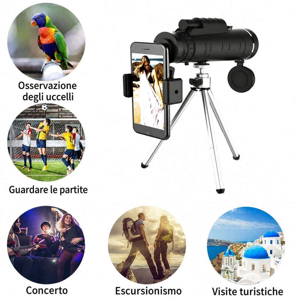 Starscope HD Monocular - Monoculare ad alto ingrandimento con supporto per smartphone e treppiede – Cannocchiale monocul