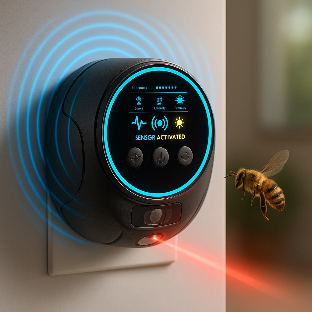 Dispositivo ad ultrasuoni repellente per api e vespe | Senza sostanze chimiche. Copertura a 360° per casa e controllo de