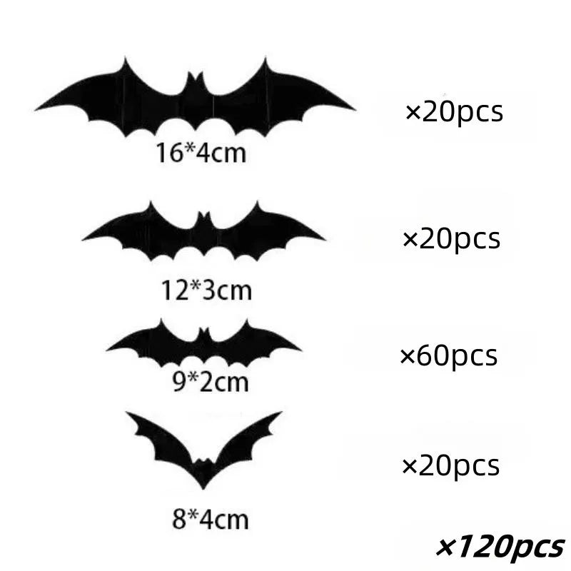Adesivi murali pipistrelli - Adesivi decorativi di Halloween per la decorazione della casa (120 pezzi)